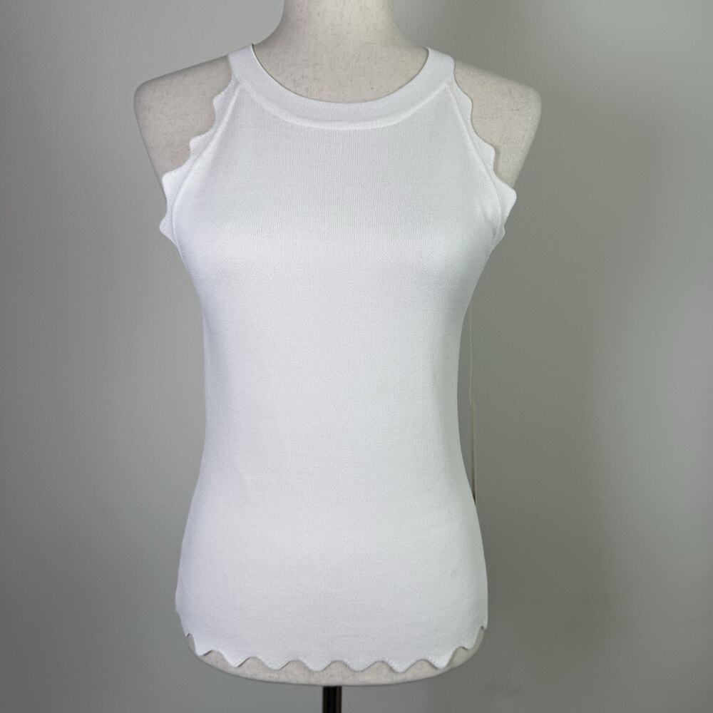Eliza J White‎ Tank Top Size Small White Wave Ruffle Hem *Flaws Formal Stretch